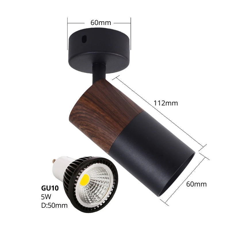 Surface Flush Mounted Ceiling Spot Light fixture Wall Sconce GU10 LED Lamp Replaceable Nordic Wood graine Bedroom Living Decor