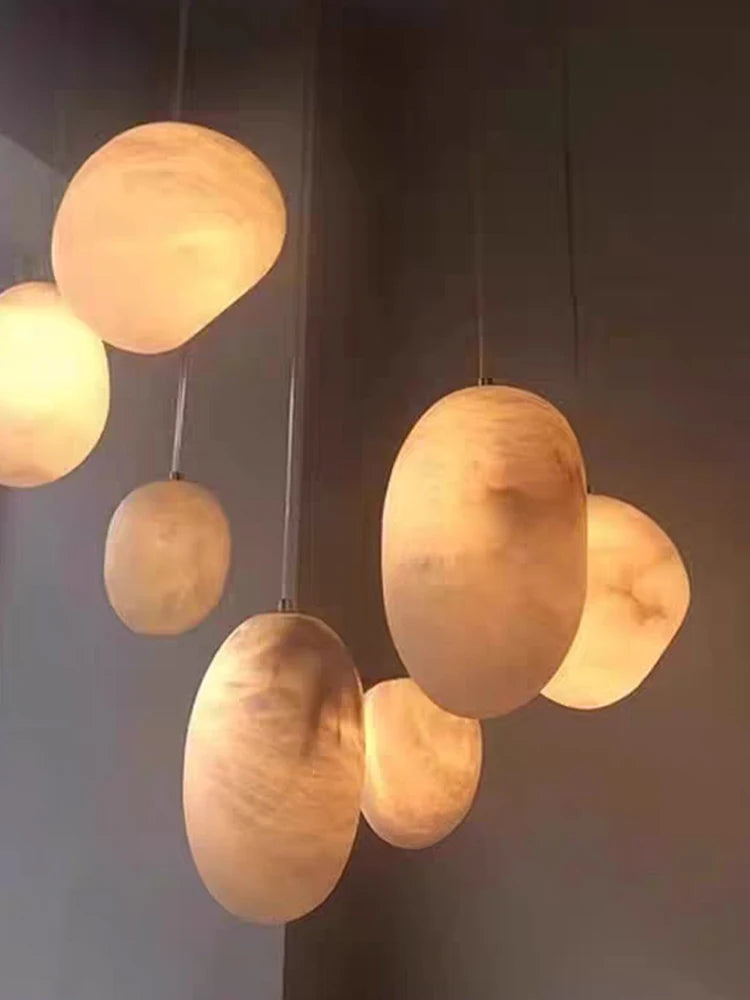 Luxury Marble Pebble Chandelier - Modern Alabaster Pendant Light for Staircase