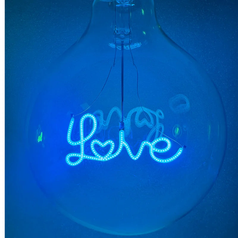 LOVE G125 220V 4W Dimmable Pink Red Yellow Edison Bulb Neon Letter Light Transparent Desk Light Ambient Light