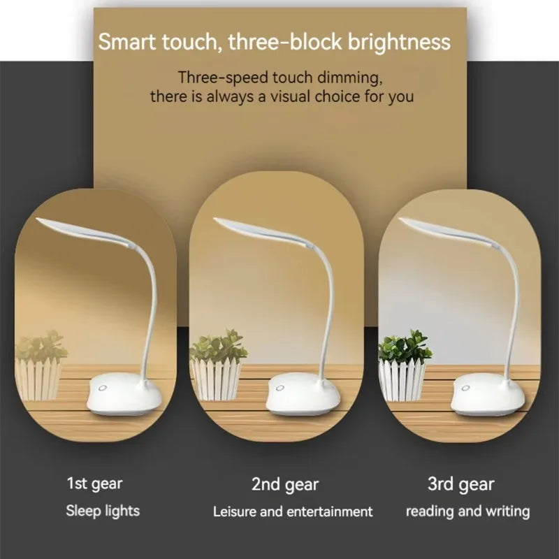 Portable Touch Dimming LED Desk Lamp - USB Rechargeable Eye-Care Reading Light