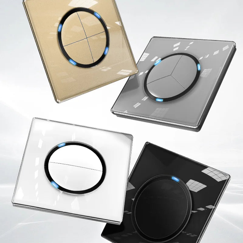 Universal Round Tempered Glass Home Wall Switch Panel LED Indicator Black/Grey/Gold/White 250V 86mm*86mm Wall Light Switch