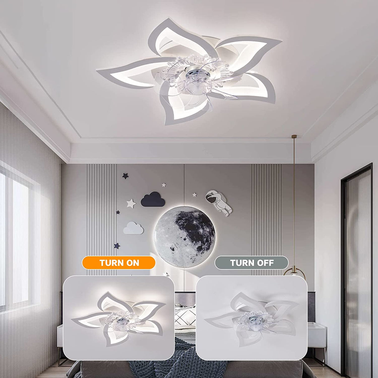 Ceiling Fan with Lights LED Fan Lamp Flower Shape Bedroom Ceiling Lamp Remote Control Dimmable Home ventilador de teto