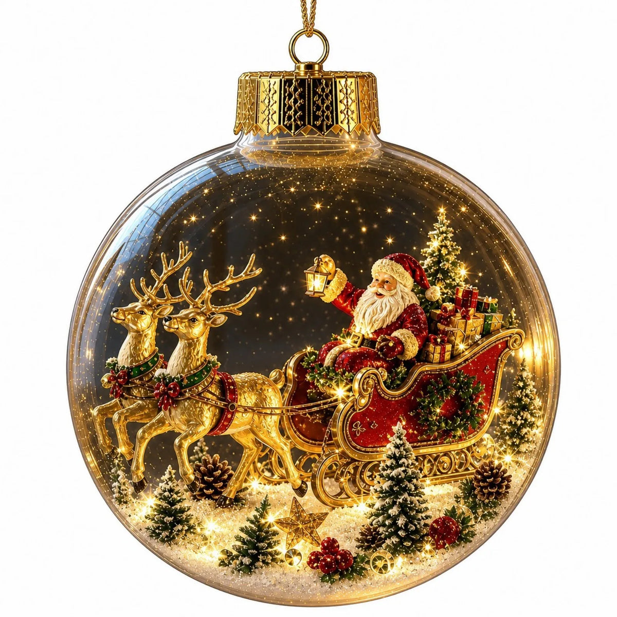 Acrylic Christmas Bell Ornament Decoration 3D Snow Globe Santa Snowman Ball Hanging Xmas Tree Pendant Christmas Party Decoration