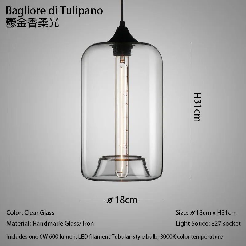 Caren Lighting handmade Glass Modern Nordic hanging loft Glass Pendant Light decor Lights Fixtures led filament dinningroom Lamp