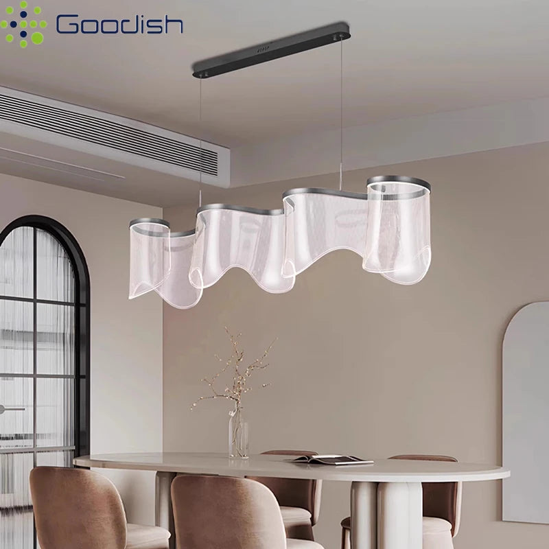 Medieval Bauhaus Luxury Fiberglass Paper Scarf Shape Wedge LED Pendant Light Lustre Lamps for Living Room Decoration Chandeliers