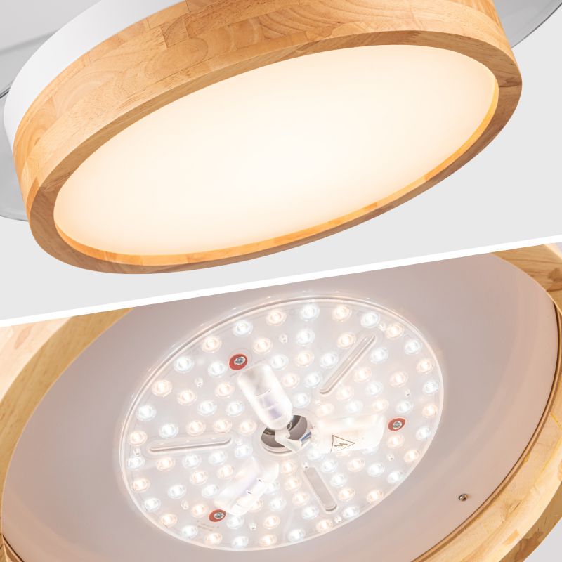 36 Inch Intergrate LED Ceiling Fan remote with Lighting with Round Solid Wood Shade Frame fan