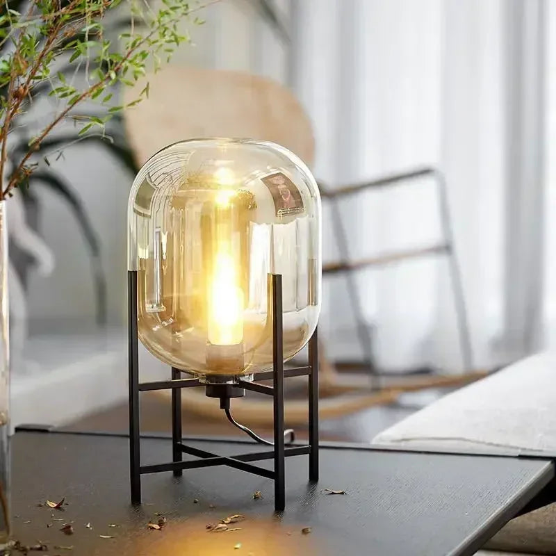 Nordic Minimalist Smoke Gray Glass Led Floor Lamp Designer Bedroom Bedside Table Light High-end Living Room Decoration Lighting