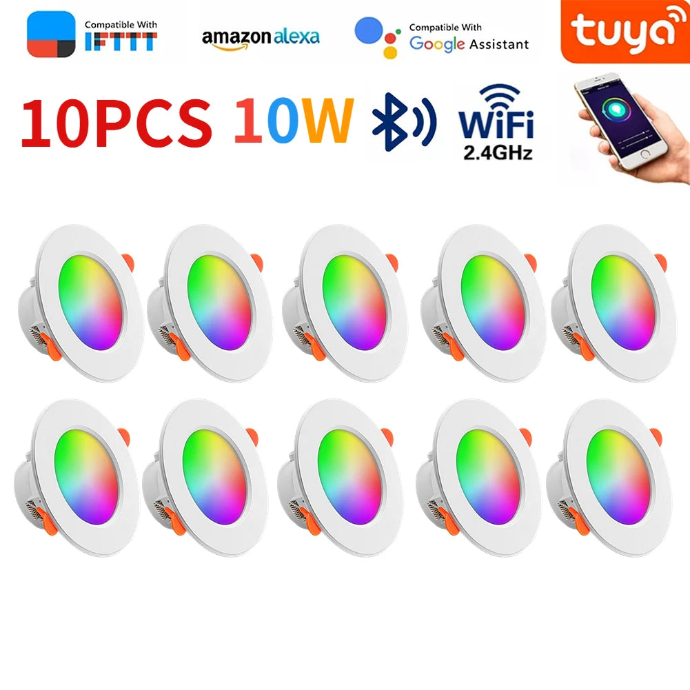 LED Downlight Smart Life Dimming Spot Bluetooth Lamp 10W RGB+CW+WW Change Warm Smart Lamp Work with Alexa Google Home