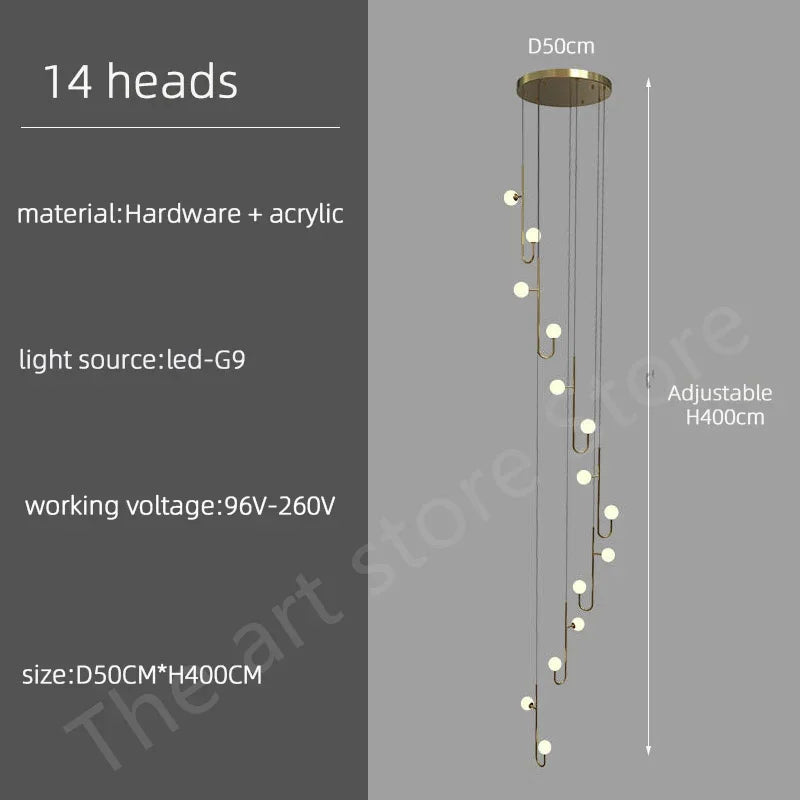 Modern Duplex Staircase LED Pendant Light - Living Room Long Hanging Lamp