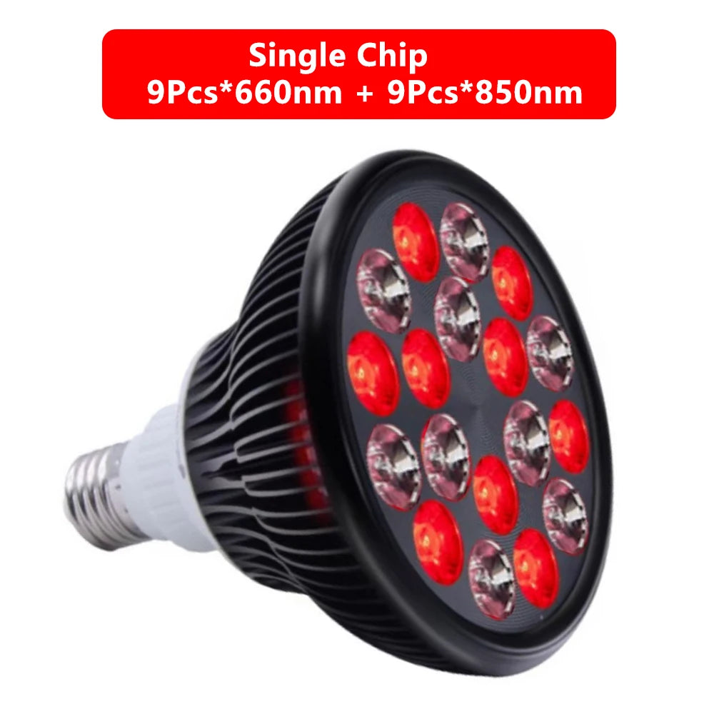 E27 LED Red 54W Light Therapy Lamp 660nm&850nm Infrared Bulb with Floor Stand for Skin Care Pain Relief 360° Adjustable