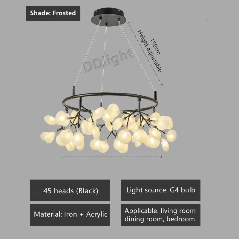2026 New Nordic Romantic Hanging Living Room Chandelier Lights Modern Firefly Decor Pendant Lamp Round Chandelier Lustre Fixture