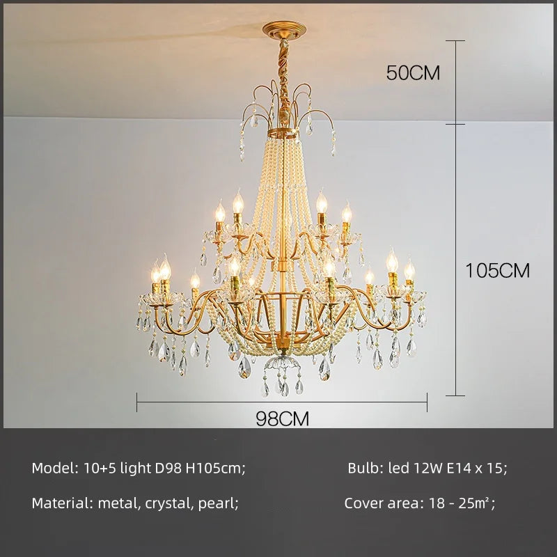 American Black Candle LED Chandelier - Luxury Crystal Pendant for Stairs