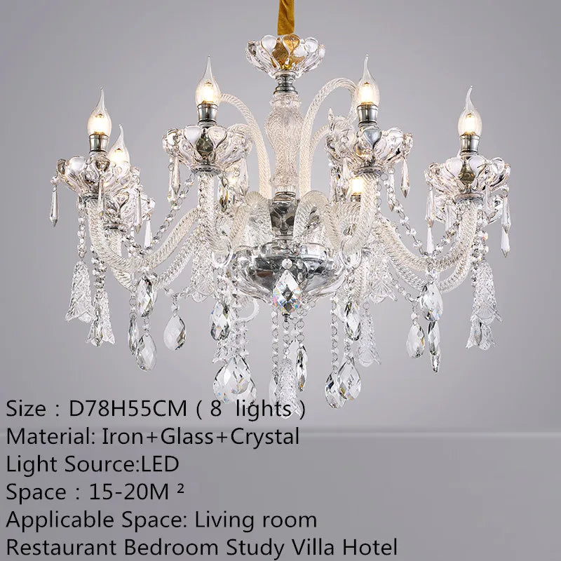 European Luxury Crystal Chandelier LED Living Room Restaurant Bedroom Villa Hotel Duplex Building Candle Pendent Lamp