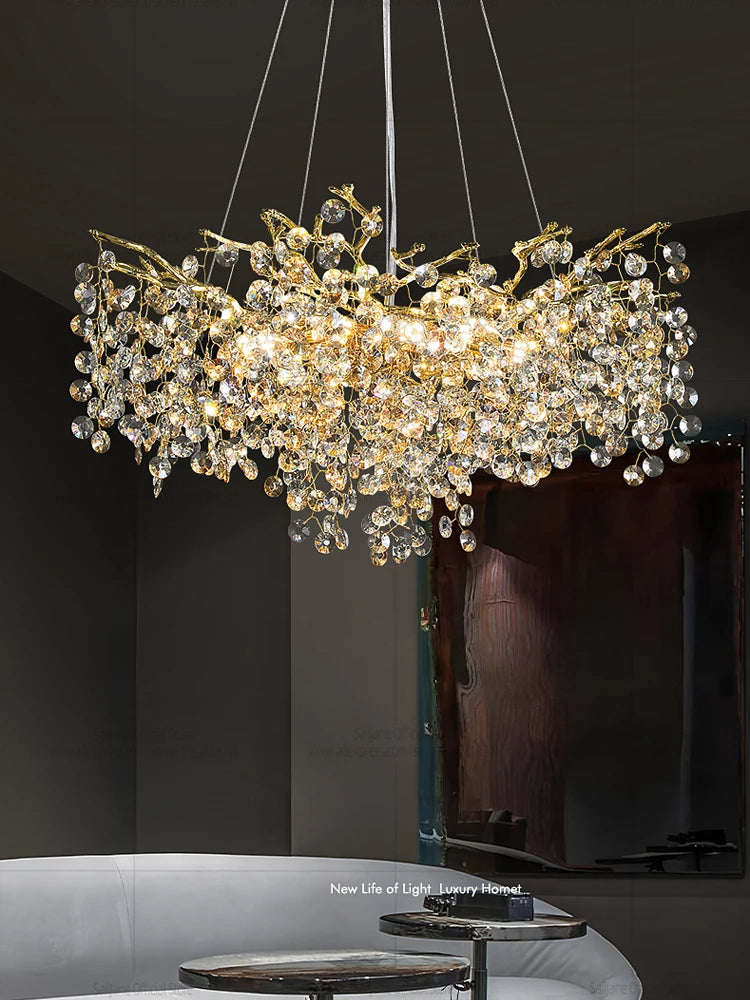 Modern Luxury LED Crystal Chandelier - Elegant Hanging Light for Living Room