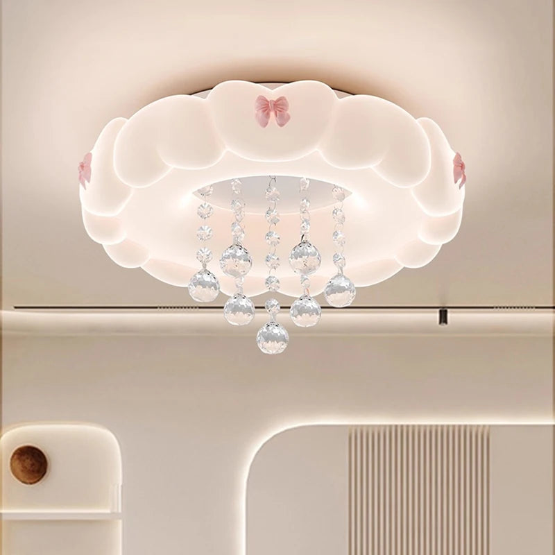 Children's Room Cloud Ceiling Light Pink Bow Crystal Cloud Lamp LED Cream Style Nursery Baby Room Boy Girl Bedroom Ceiling Lamps