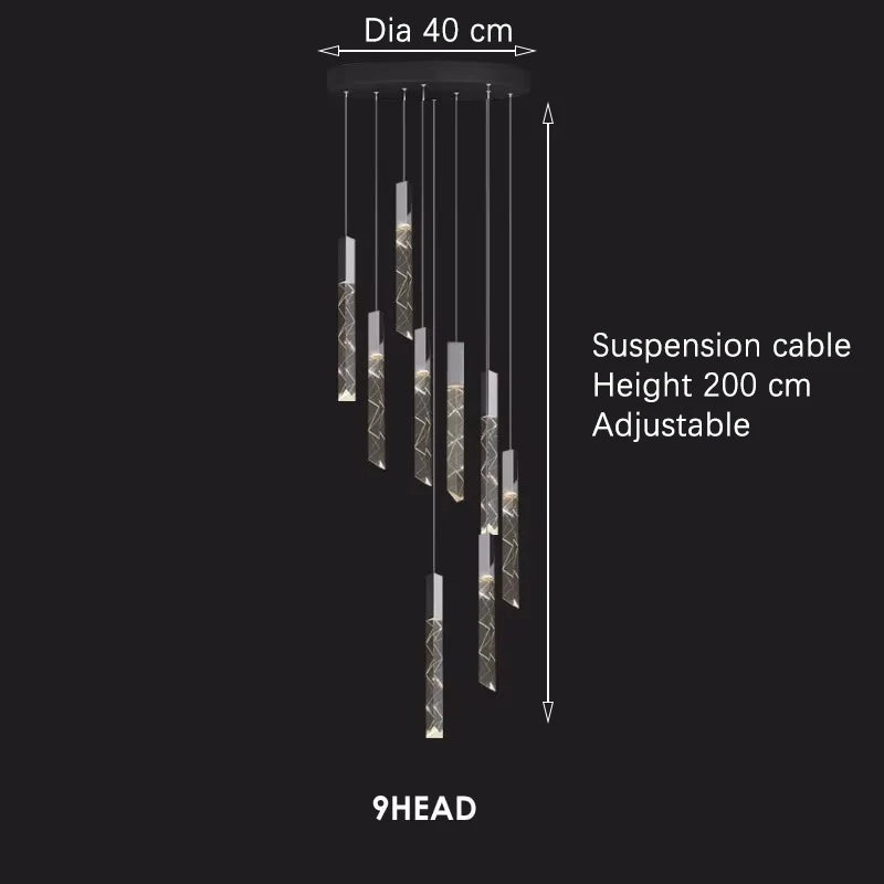 Modern Loft LED Chandelier K9 Crystal Chrome Duplex Stair Chandelier Living Room Hotel Ceiling Hanging Light Luxury Pendant Lamp