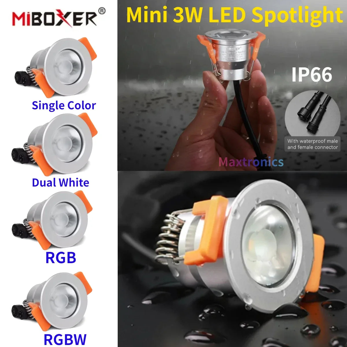 Mini 3W LED Spotlight IP66 Waterproof - 12V Recessed RGBW Downlight