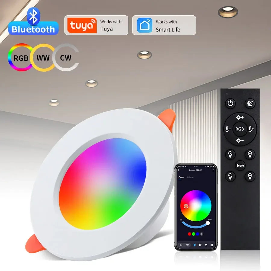 Tuya Bluetooth Smart LED Downlight 10W Smart Life APP LED Lamp Bulb Dimmable RGB RF 2.4G Remote Group Control Led Spot Lights