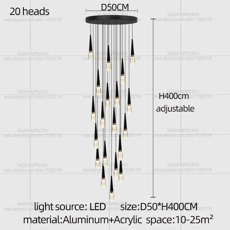 Nordic Modern Home Decoration Chandelier Hanging Stairs Pendant Light Villa Living Room Kitchen Pendent Lamp Indoor Lighting