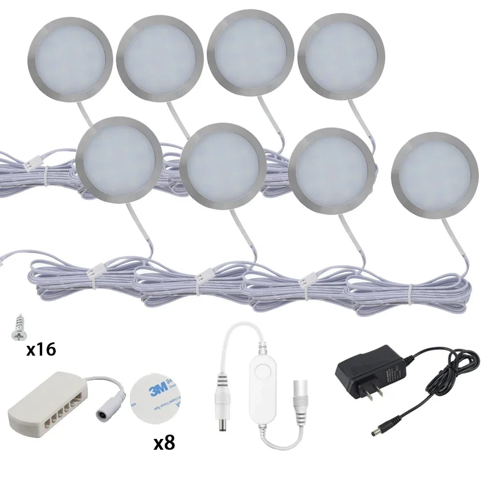 Zigbee3.0 DC12V Round Cabinet Lamp White 3000K/6000K Dimmable Timer Closet Shelf Tuya APP Voice Control for Alexa Google 2-9Pcs