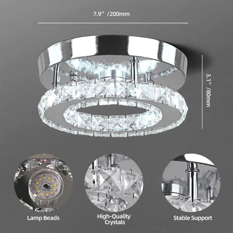 Modern FRIXCHUR LED Round Crystal Chandelier Ceiling Lamp Home Applianc Room Decor Small Mini Simple for Kitchen Stairs