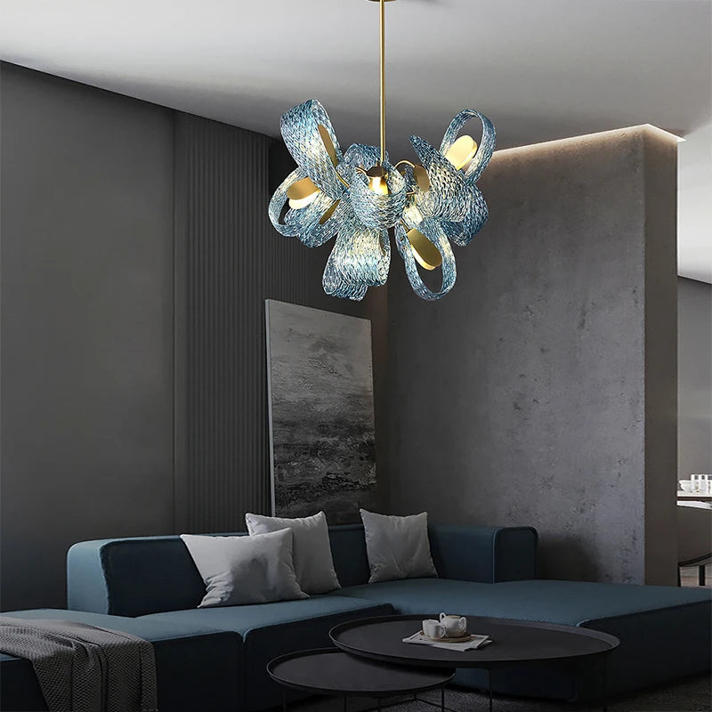 Glass-made Modern Home Appliance Ceiling Chandelier Designer Hanging Lamps for Living Room Dining Room Decoration Flower Shape