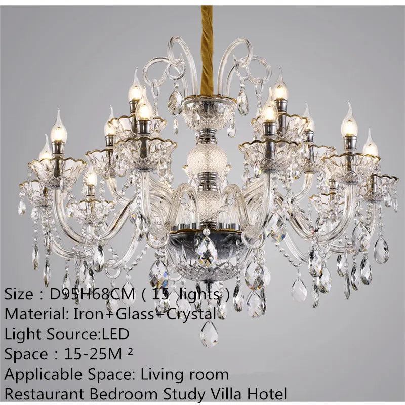 European Luxury Crystal Chandelier LED Living Room Restaurant Bedroom Villa Hotel Duplex Building Candle Pendent Lamp