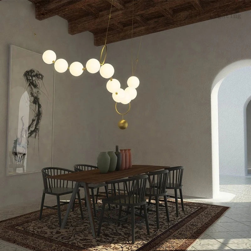 European Luxury Necklace Glass Ball Pendant Light - Modern White Pearl Bean Chandelier Fixture for Restaurant, Hotel Hall & Dining Room