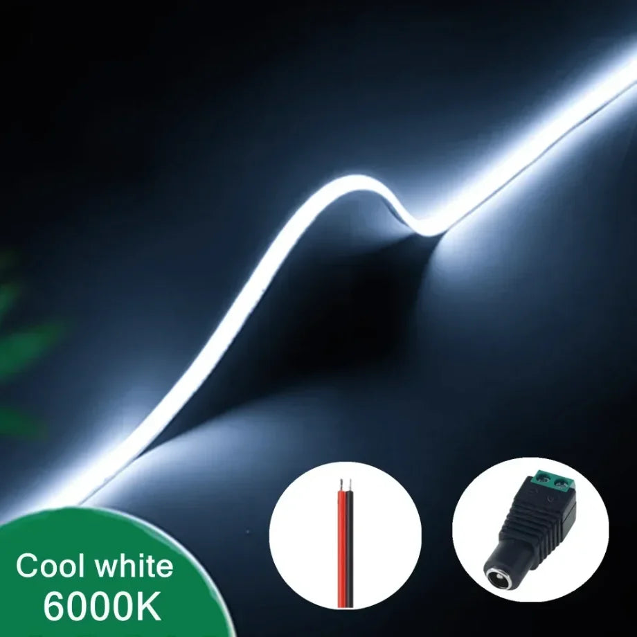 3mm Ultrafine COB LED Strip Light (5m, 400 LEDs/m) - 12V/24V Dimmable Flexible High-Density Tape for TV & Room Accent