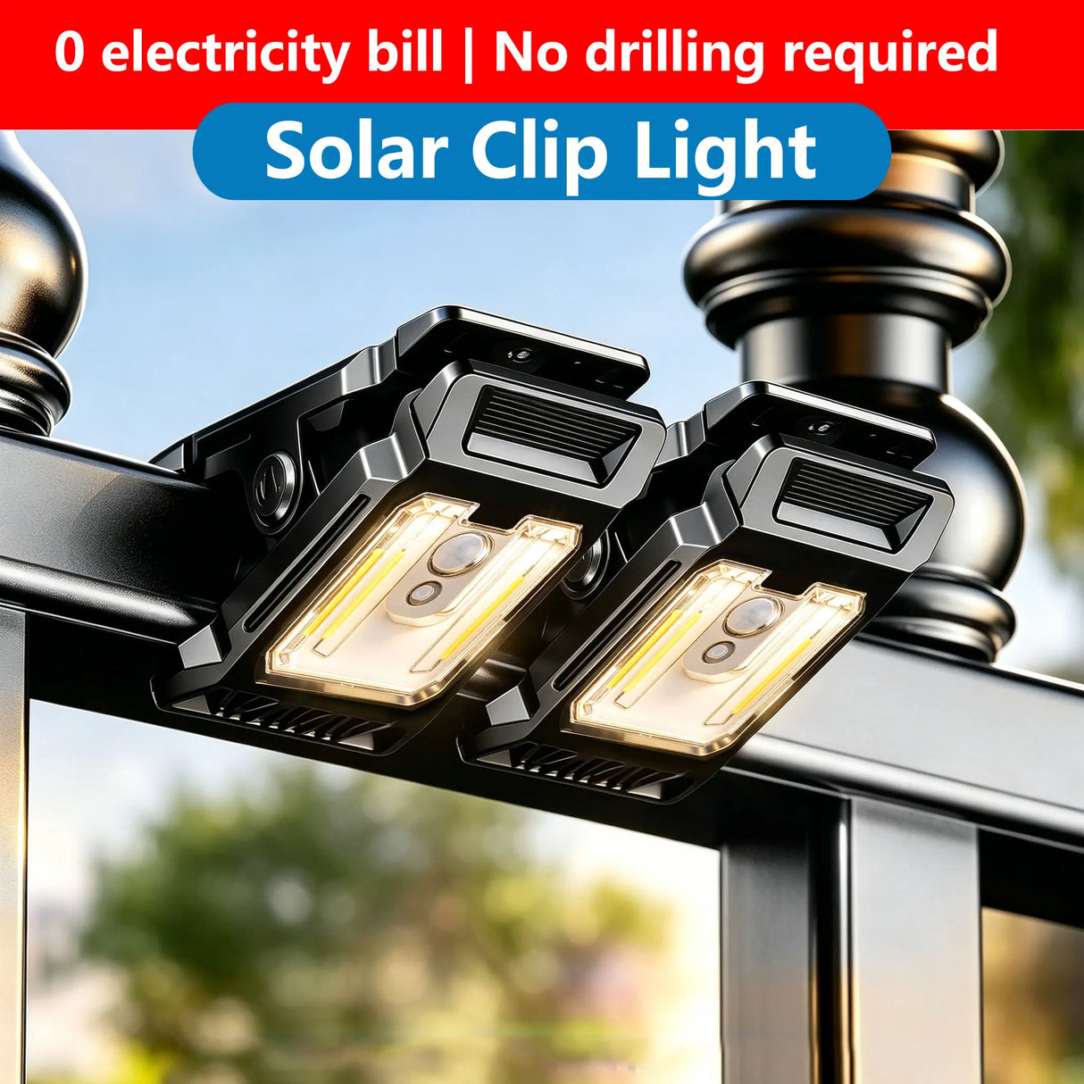 Mini Solar Clip Light with PIR Motion Sensor - Soft Warm Glow Outdoor Fence Lamp