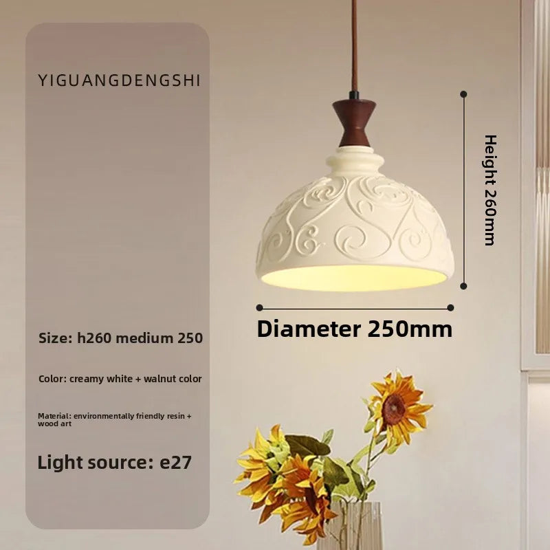 Vintage Walnut Wood Bedside Pendant Light, Style Lamp for Bedroom Ambience, French Retro Mood Lighting for Dining Room & Bedroom