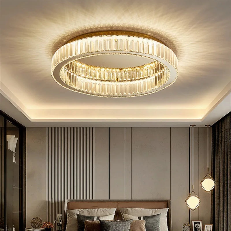Modern Simple Crystal Circle Lamp Ceiling Chandelier Living Room Bedroom Study Decorative Led Indoor Lighting Ceiling Light