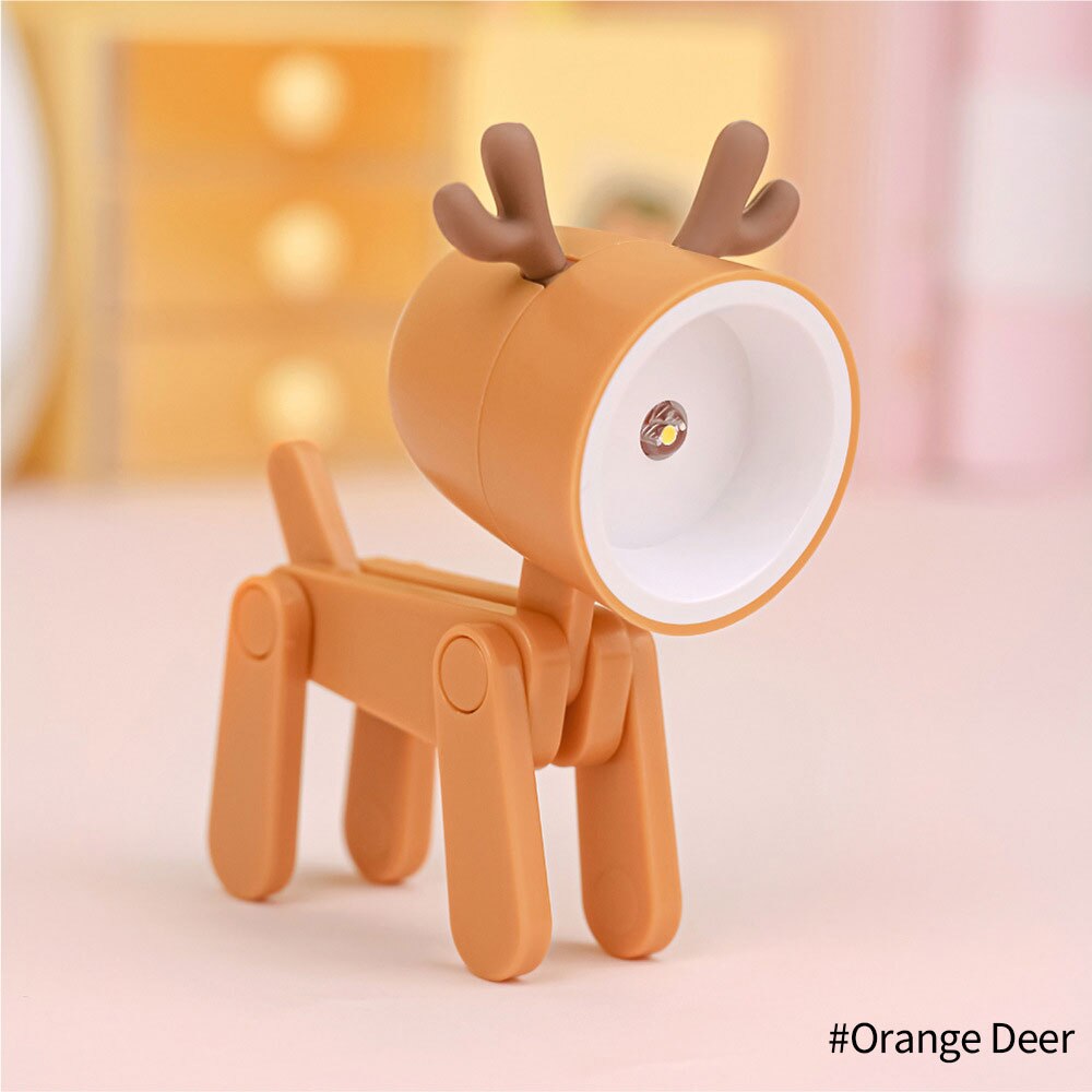 Mini LED Night Light Folding Desk Lamp Cute Pet Lights Dog Deer Dinosaur Flower Portable Night Light Student Living Room Decor