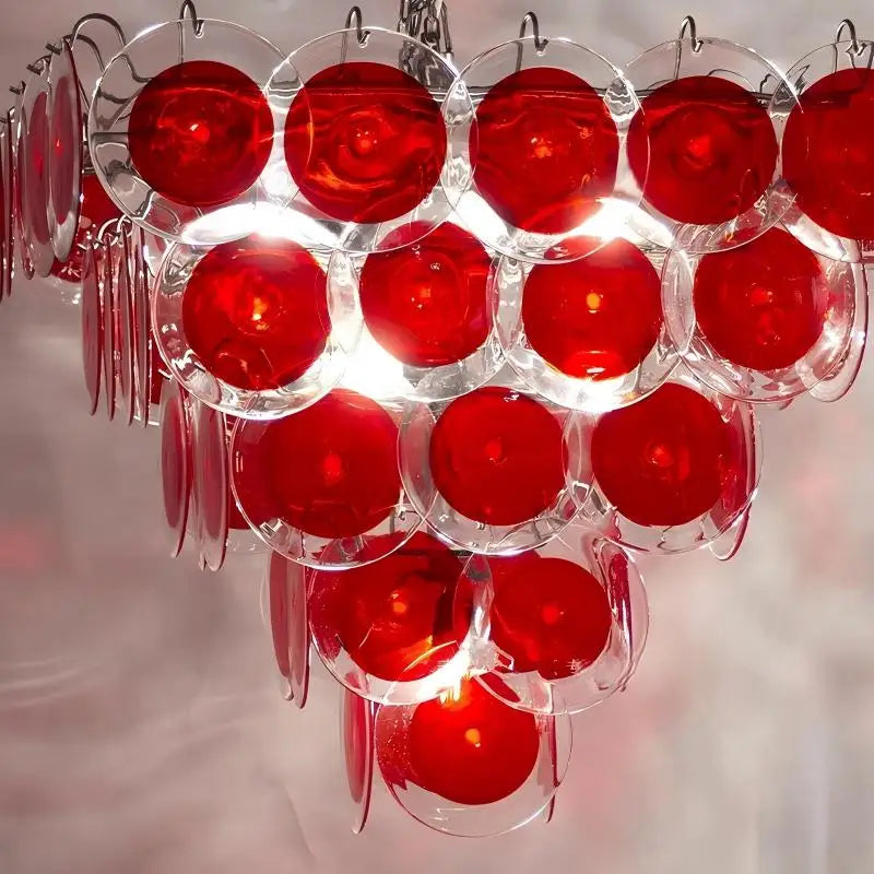 2026 New Model Italian Murano Red Glass Disc Chandelier Modern Luxury Pendant Light for Living Room Dining Room Foyer