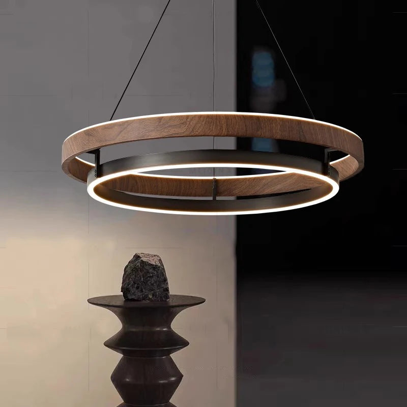Designer's modern wood grain color retro living room pendant light dining room bedroom study circular pendant light