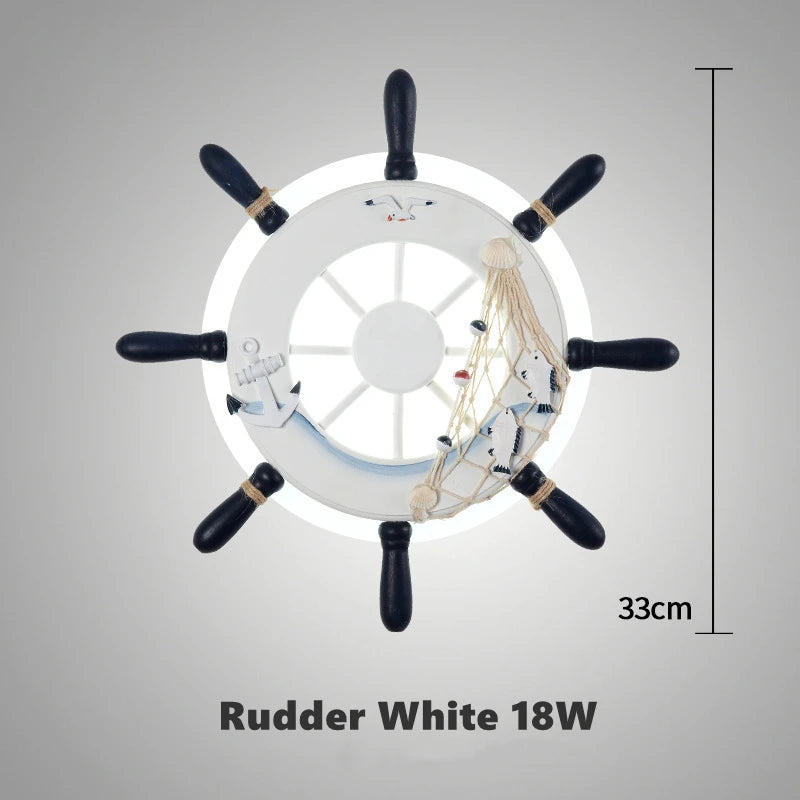 Mediterranean Style Wall Lamp Rudder Boy Children Room Anchor Decoration Bedside Light 27W LED Acrylic Wood Cartoon Sconce Light