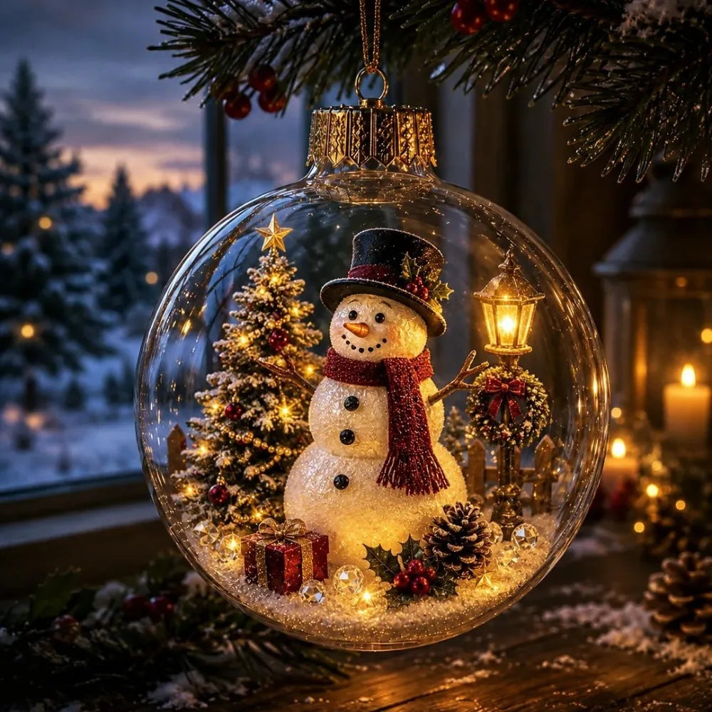 Transparent Lighted Christmas Ball Ornament Acrylic Plastic Clear Christmas Bauble Ornament Exquisite Cartoon Style