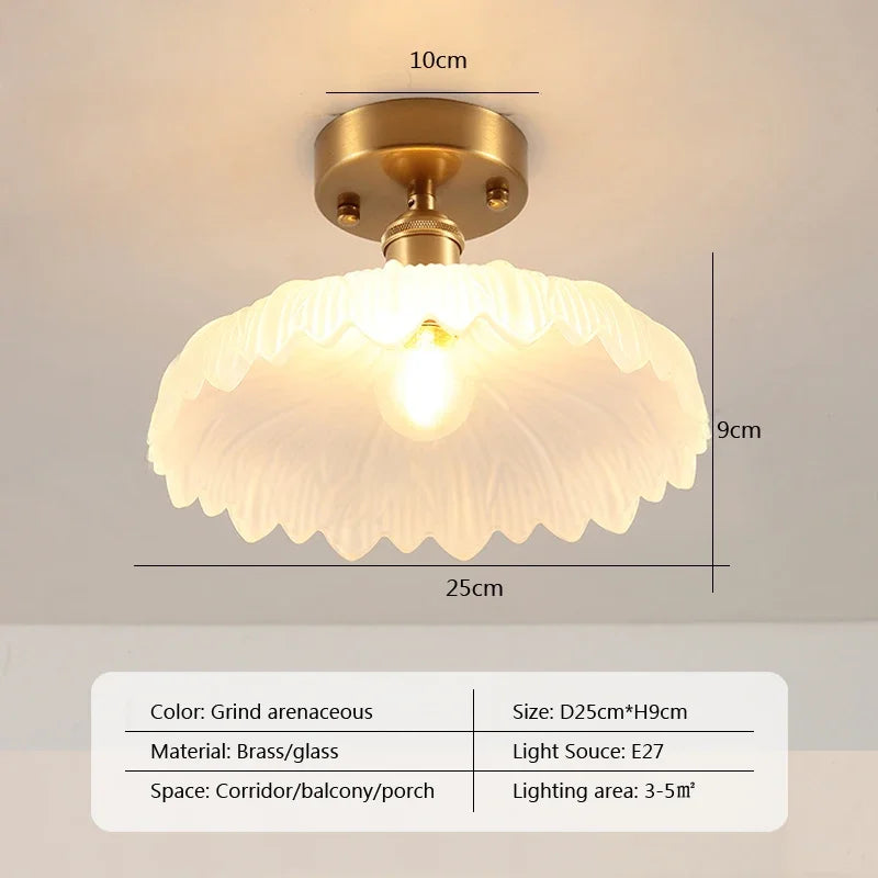 Retro LED Glass Ceiling Lights Nordic Brass Flower Aisle Decors Fixtures Living Room Corridor Balcony lamp Home Lighting Lusters'