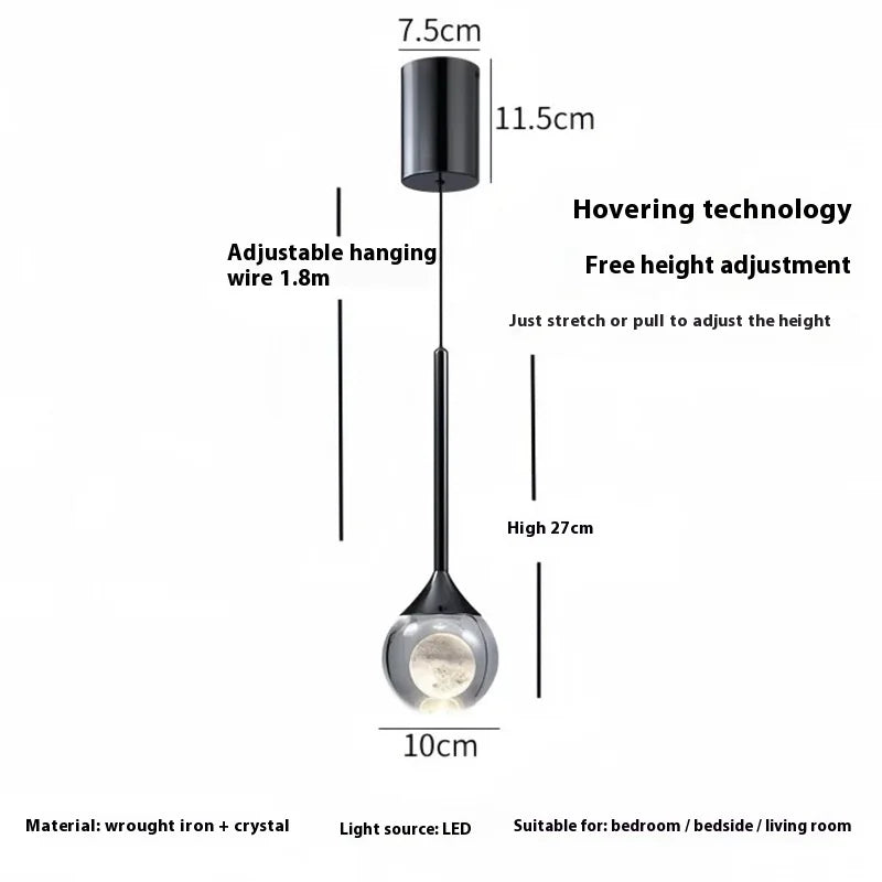 Modern Moon Pendant Light - Luxury LED Bedroom Chandelier with Crystal Accents