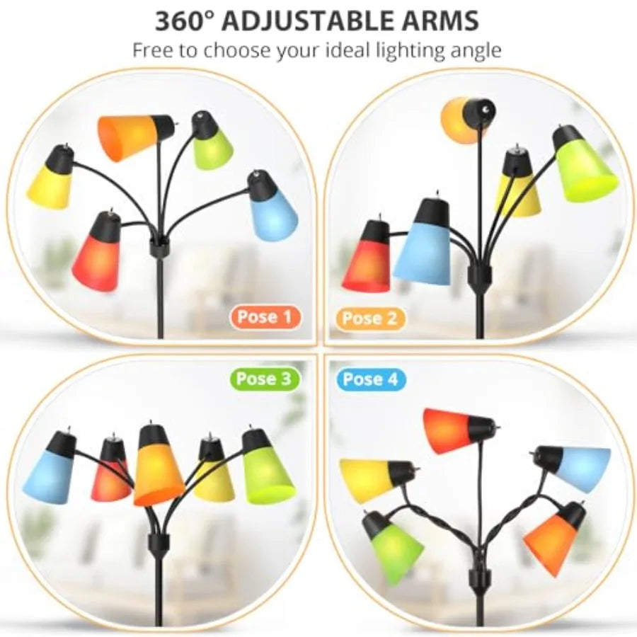 LED Floor Lamp, Medusa Multi Head Modern Tall, Rustic Adjustable Reading Standing Light for Living/ Room, Bedroom