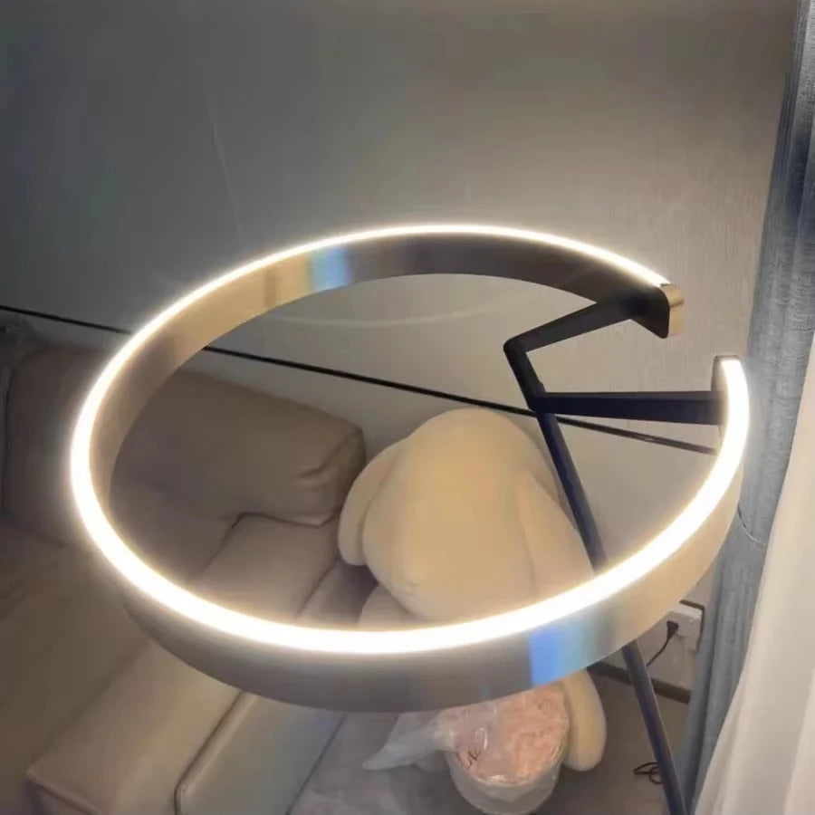 Nordic Luxury Circular Fishing Floor Lamp Living Room Bedroom Sofa Home Decoration Modern LED Light Wrought Iron Bedside Lamp