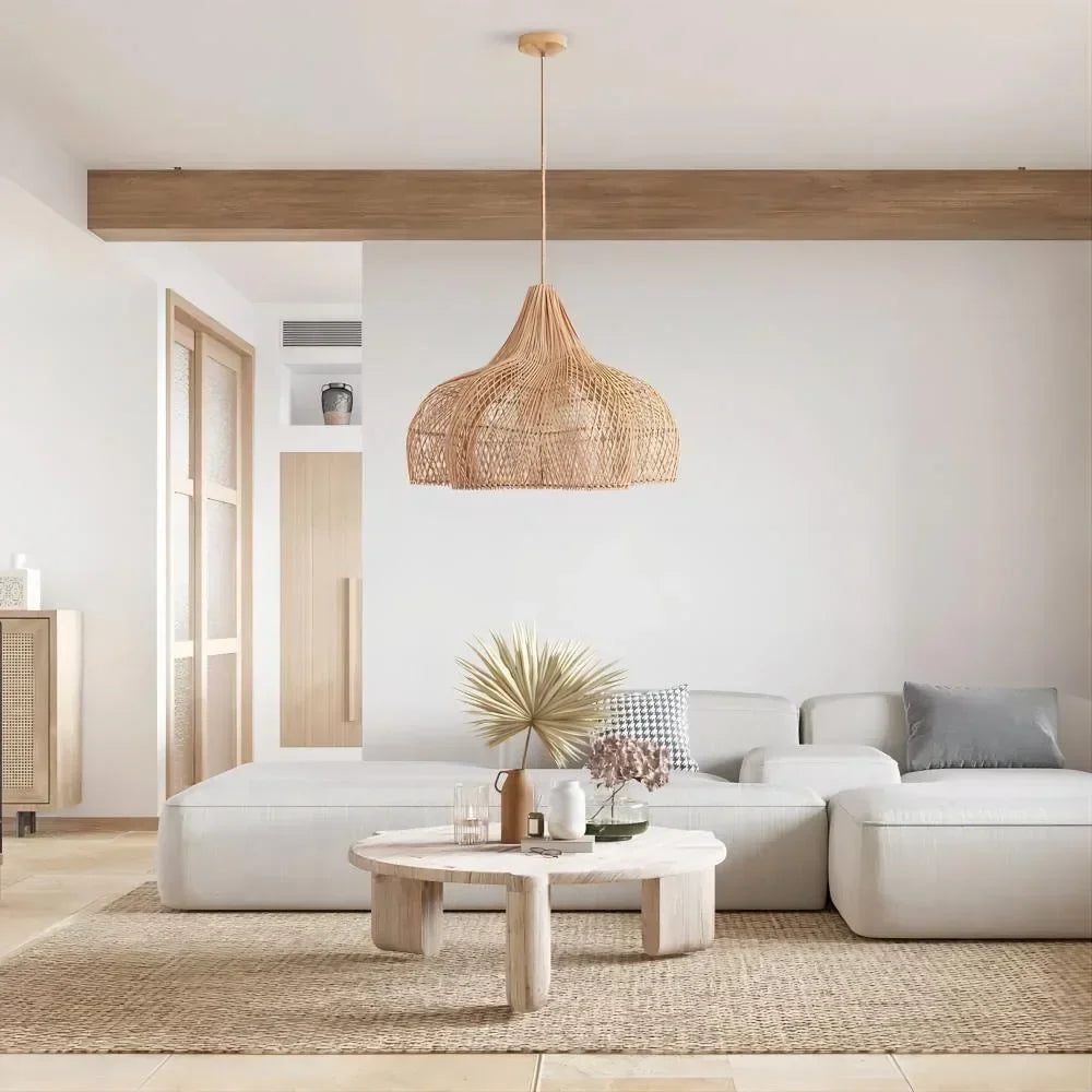 Japanese Style Wabi-sabi Retro Rattan Chandelier Creative Living Room Restaurant Box Pendants LIghts Hotel Living Room Lamps LED