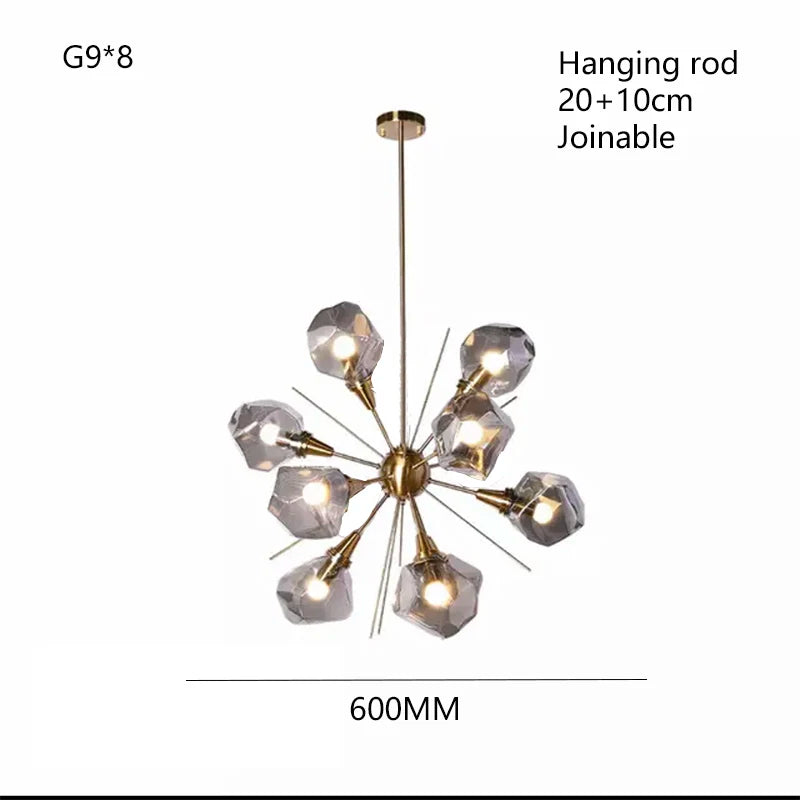 Modern LED Living Room Chandelier Lighting Nordic Rock Glass Dining Room Hanging Lamp Luxury American Bedroom Restaurant Fixture