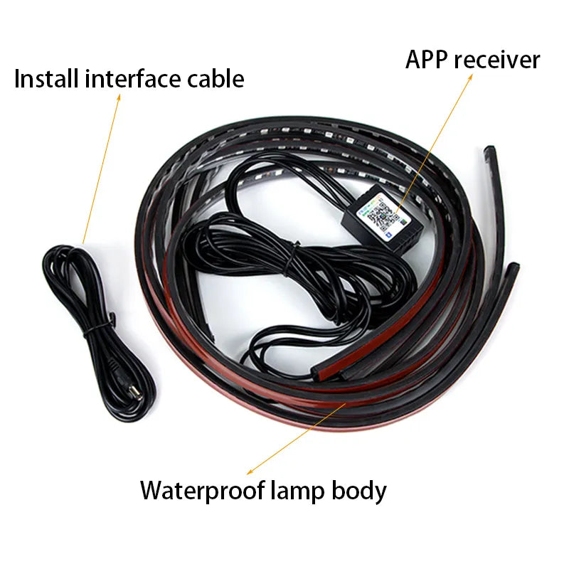 Flexible Under glow Strip Light LED Underbody Remote APP Control RGB Neon Lights Atmosphere Lamp for Auto Decoration