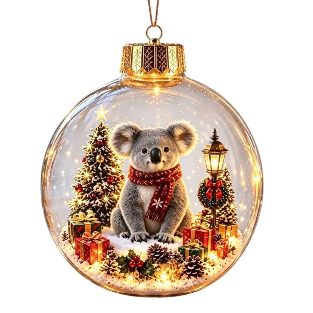 Acrylic Light-Up Christmas Ball Ornament Transparent Snowman Xmas Tree Hanging Pendant Animal Pattern Penguin