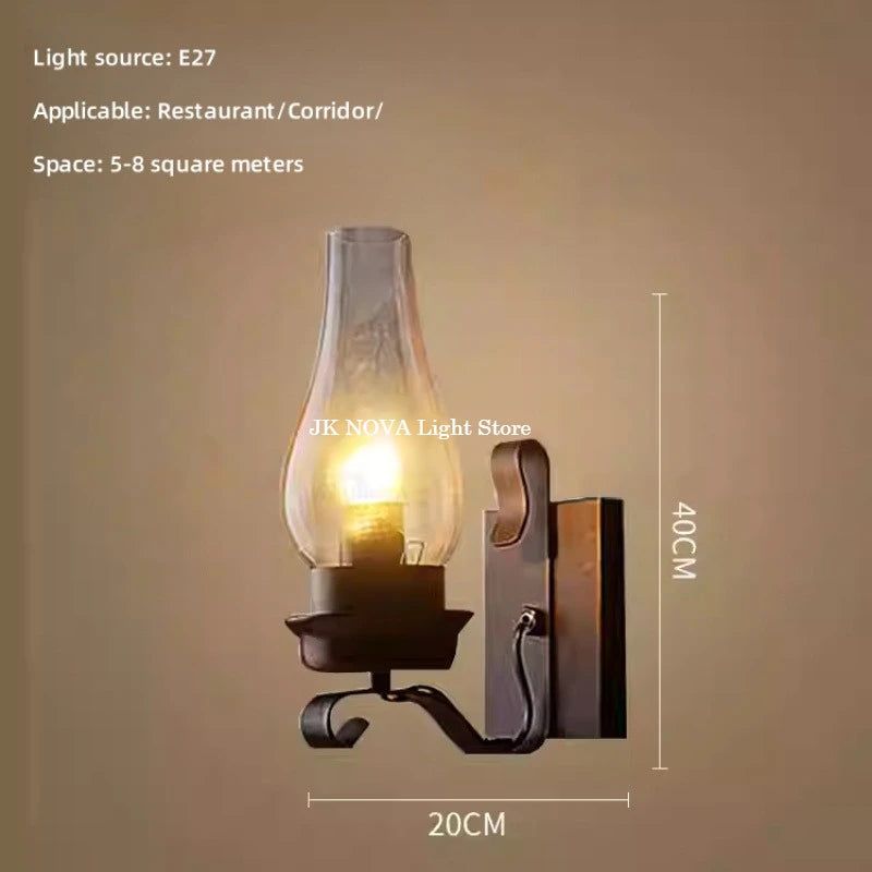 Personalized loft industrial style Nordic Mediterranean creative restaurant American wrought iron corridor decorative wall lamp