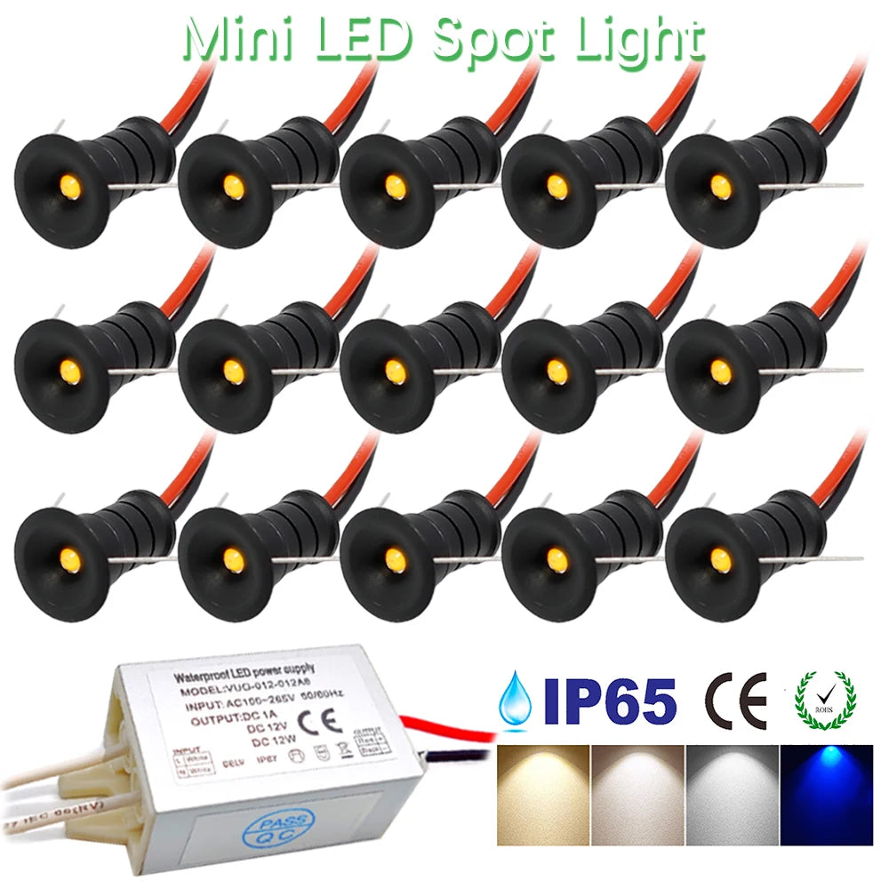Mini Led Spot 12V 0.5W Recessed Indoor Spotlight IP65 10mm Cutout Ceiling Downlight for Home Bedroom Staircase Cabinet Spot Lamp