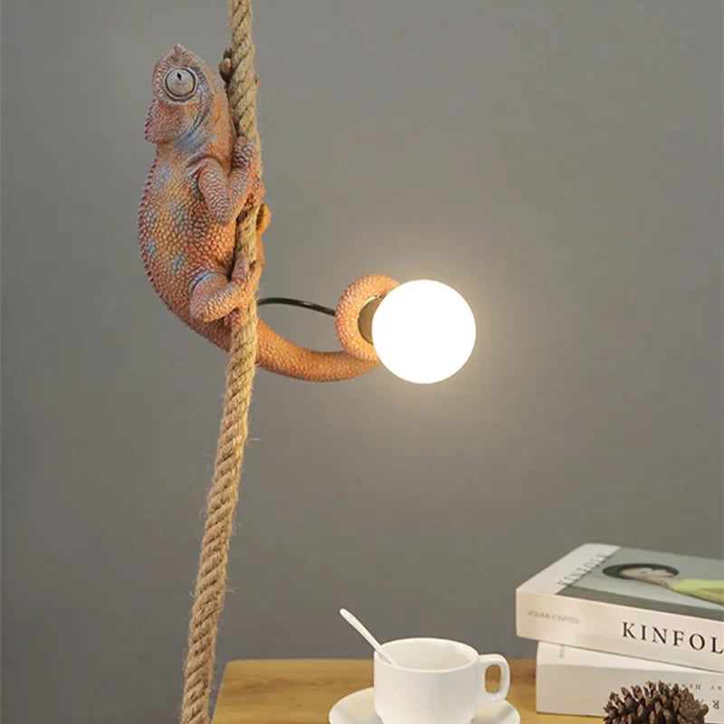 Retro Industrial Monkey Resin Pendant Light - Creative Chameleon Animal Hanging Lamp