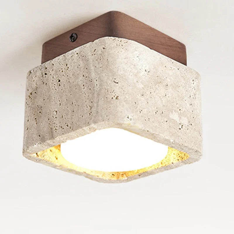 Square Yellow Travertine LED Recessed Ceiling Light - No Main Lamp Grid Spotlight Fixture for Living Room, Bedroom & Hallway