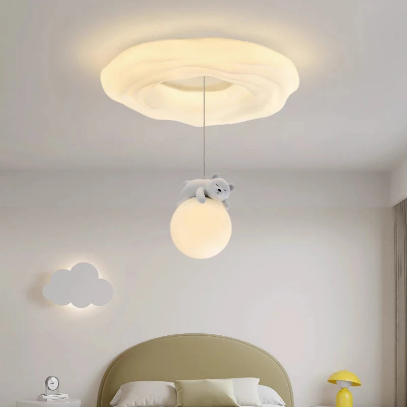 White Bear Cloud Ceiling Lights Children's Room Light Modern Cream Style Warm Boy Girl Bedroom Baby Room Ceiling Lamps